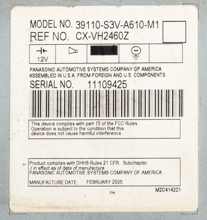 2005-06 Acura MDX Dash Mounted DVD Video CD Audio Player Model