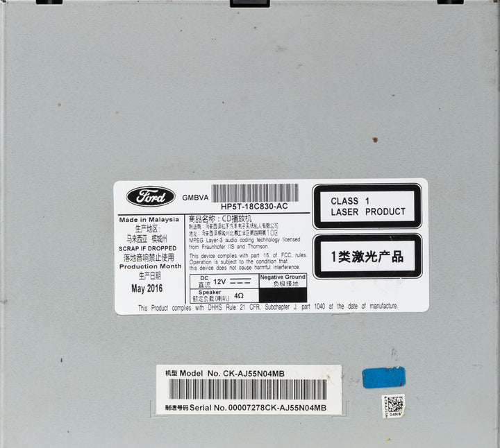 2017-2020 Lincoln MKZ Single Disc CD Player Receiver Model Number