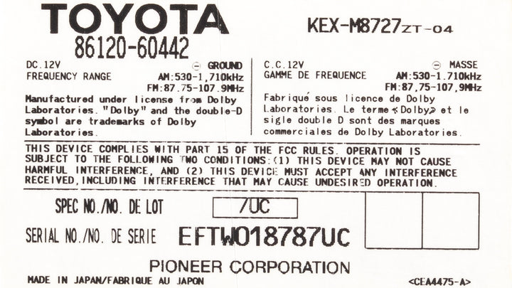 2005-2006 Lexus GX470 AM FM Radio Cassette Player Part ID 86120