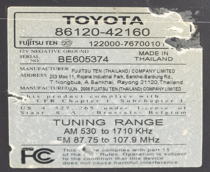 2006-08 Toyota RAV4 AMFM Radio Single Disc CD Player Code 86120