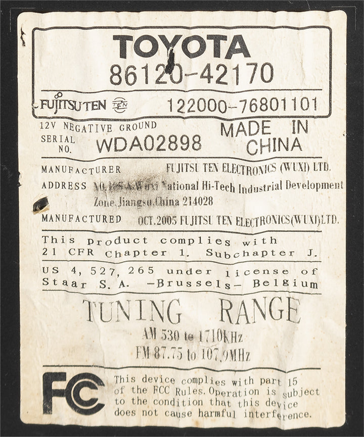 2006-08 Toyota RAV4 AM FM Radio 6 Disc CD MP3 Player Model