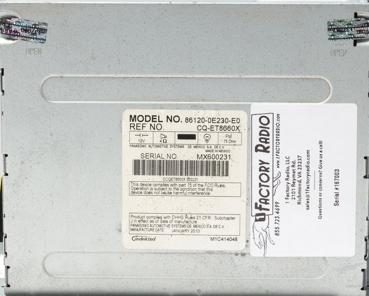 2008-2010 Toyota Highlander AMFM SAT Radio 6-Disc CD Player 86120