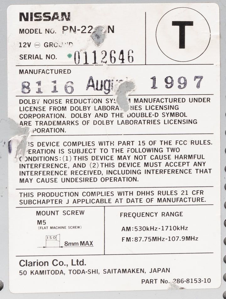 1998 Nissan Pathfinder AMFM Radio Single Disc CD Cassette 286-8153