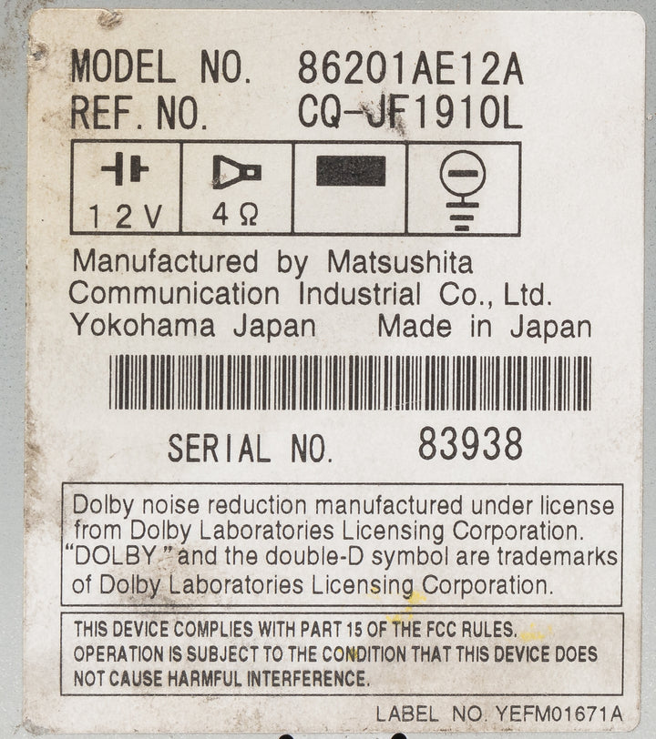 2000-2002 Subaru Legacy AM FM Radio Single Disc CD Cassette