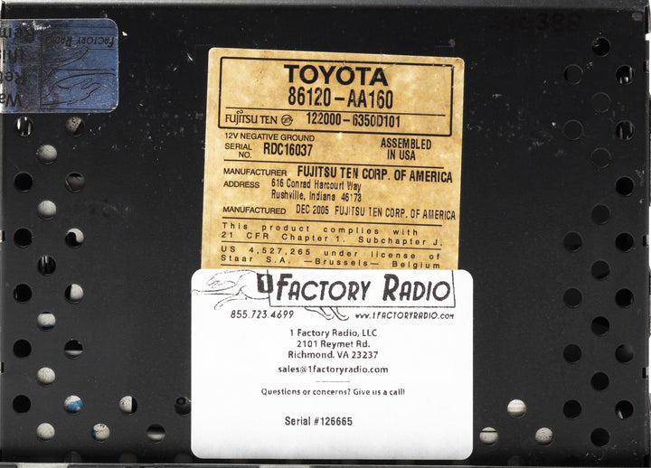 Toyota Camry 2005-2006 Radio AM FM CD Player w Aux Upgrade