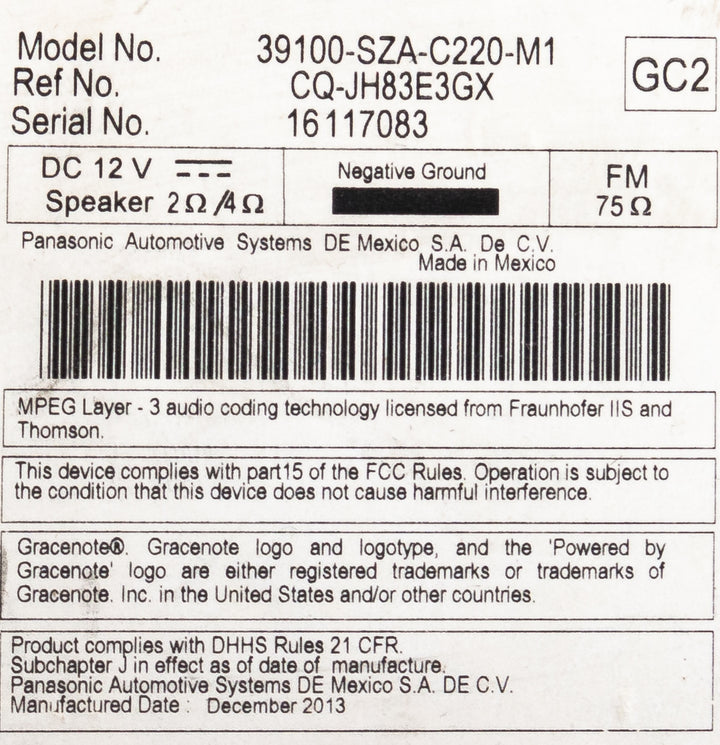 2013-2015 Honda Pilot AM FM Radio Single CD MP3 Player Part ID