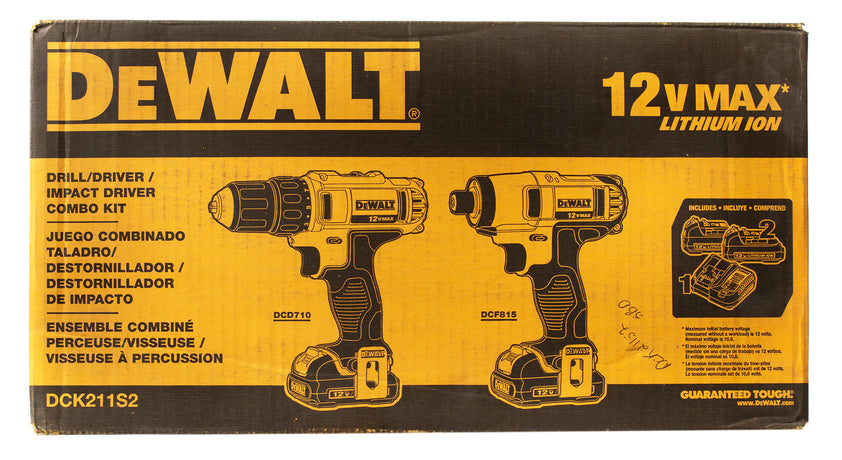 DeWALT Model DCK211S2 12v MAX Cordless Drill Impact Driver Combo Kit 2 ...