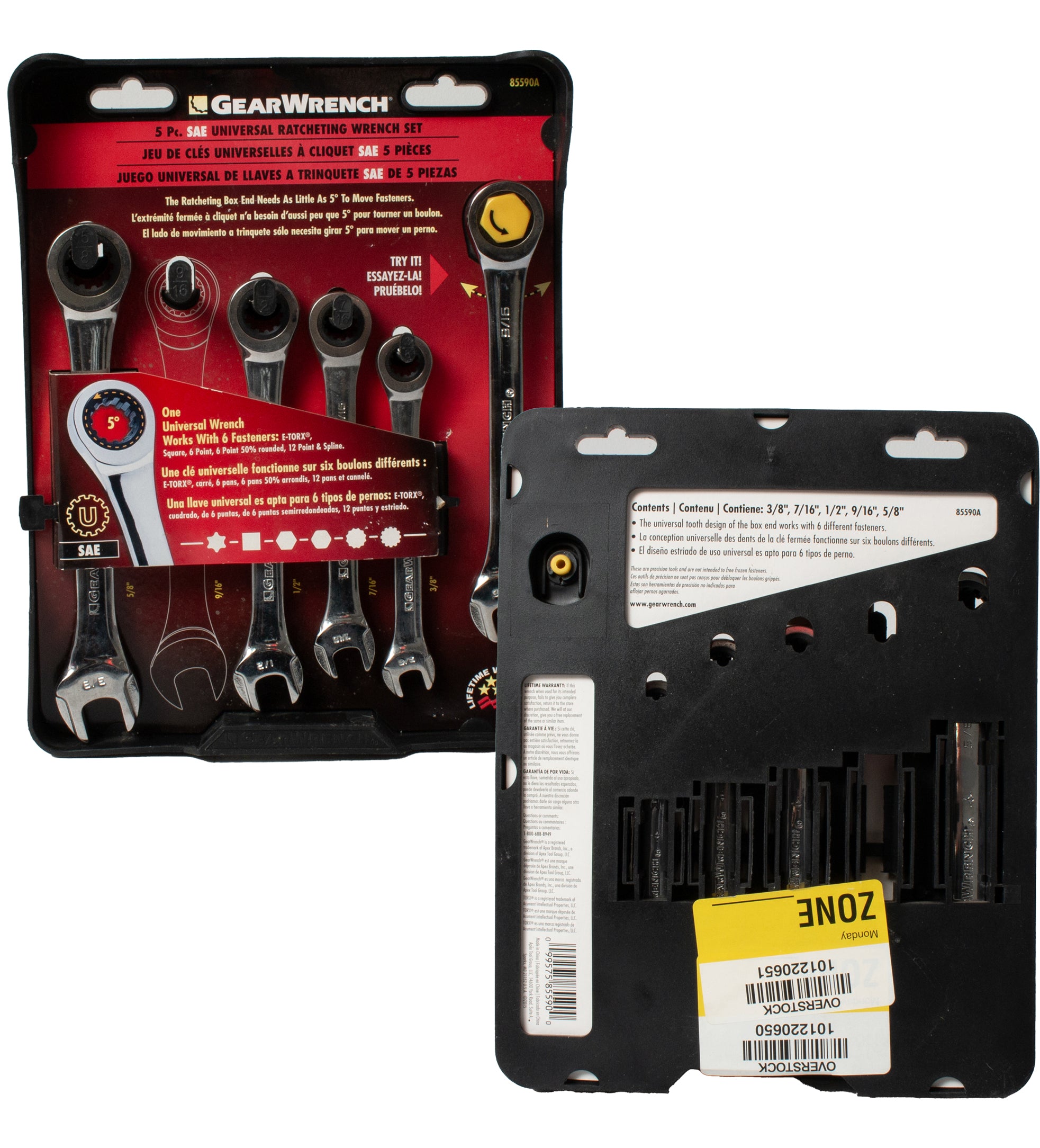 GearWrench 85590 5 Piece SAE Universal Combination Ratcheting Wrench Set