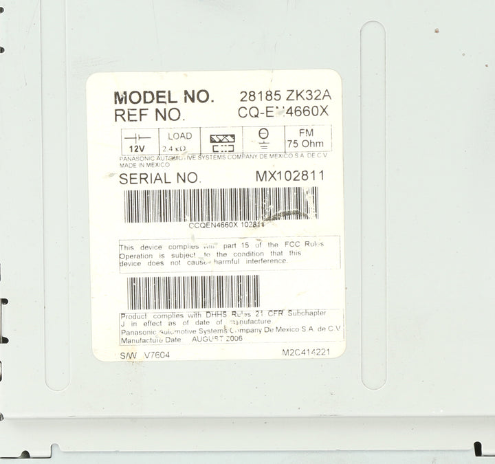 2007-08 Nissan Maxima AM FM Radio 6 CD Navi Capable 28185ZK32A