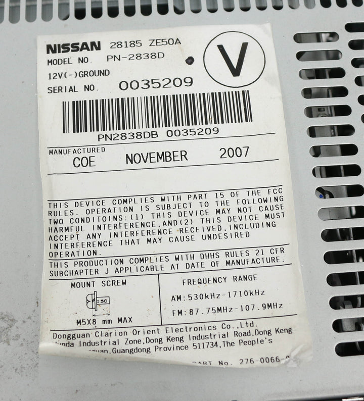 2008 Nissan Maxima AM FM Radio Single Disc CD w Aux Input