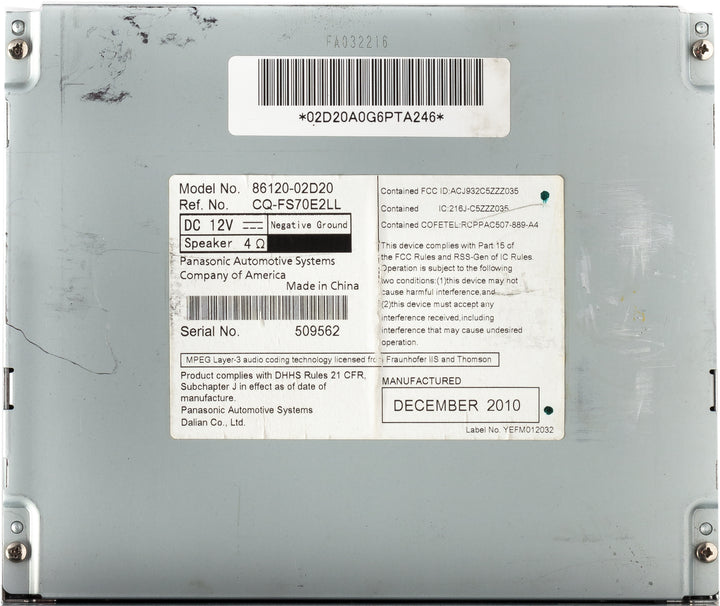2011-2012 Toyota Corolla AM FM Radio Single CD Face Code A518AH