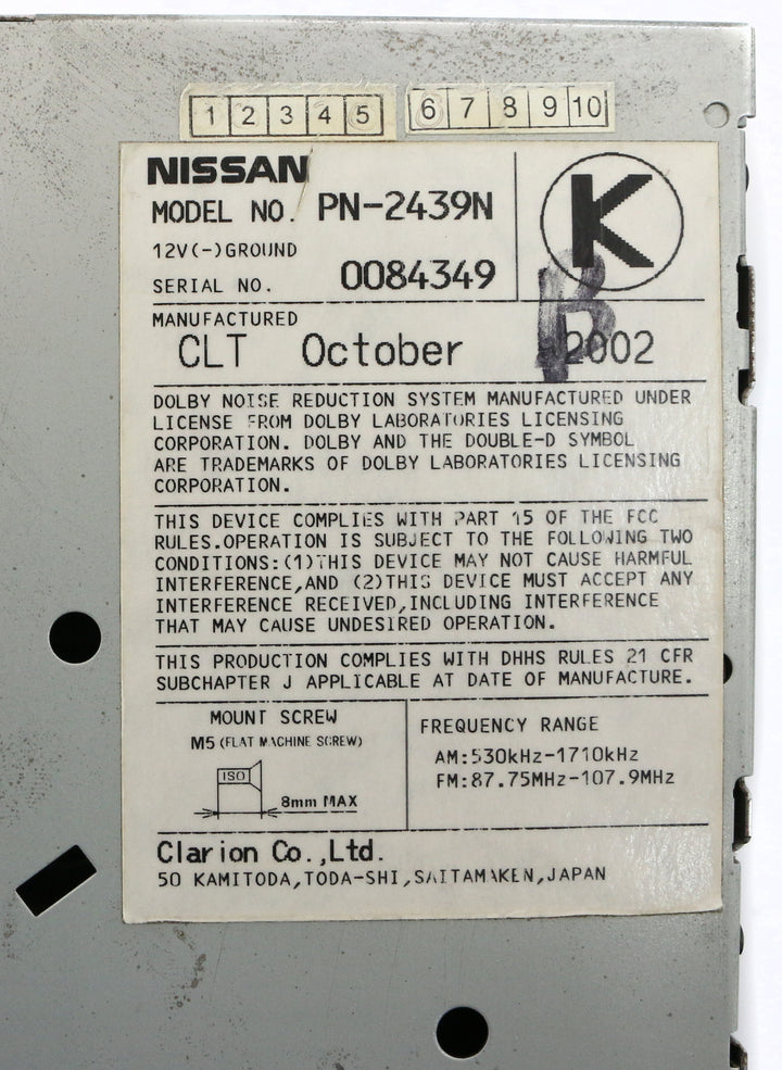 02-03 Infiniti QX4 Radio AM FM Cassette Single Disc CD