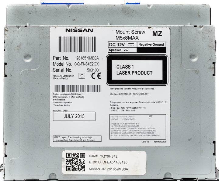 2015-16 Nissan Leaf Versa AM FM Radio SiriusXM Single Disc CD