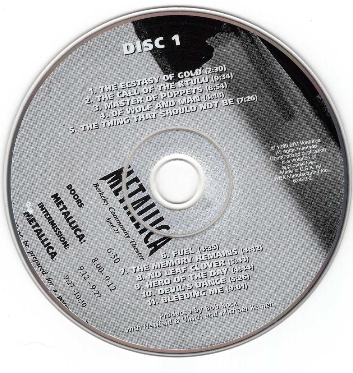 Metallica S&M Disc 1 ONLY Heavy Metal 1999 CD Professionally Cleaned ...