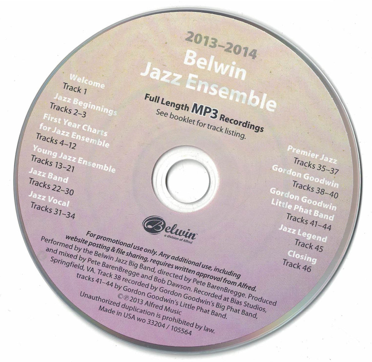 Belwin Jazz Ensemble (2013-2014) 2013 CD Professionally Cleaned ...