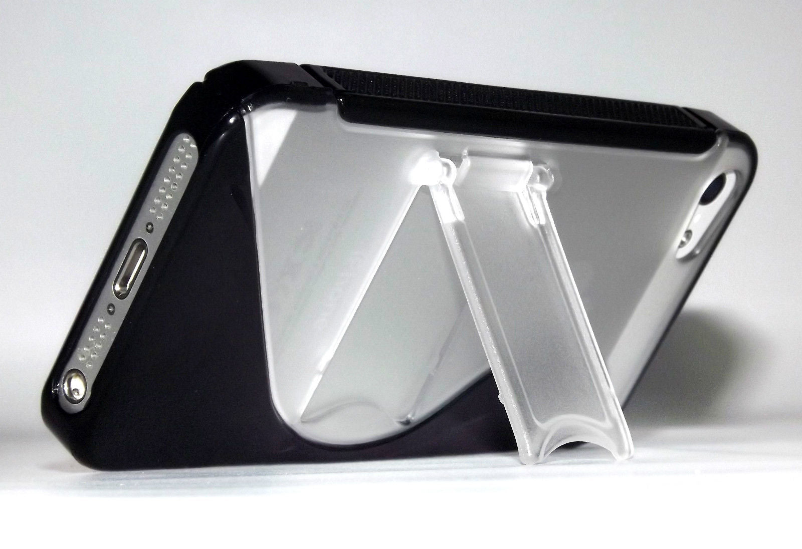 Black & Clear Rubberized iPhone 5 Case w Kickstand Stand Prop for Medi – 1factoryradio Black & Clear Rubberized iPhone 5 Case w Kickstand Stand Prop for Medi – 1factoryradio
