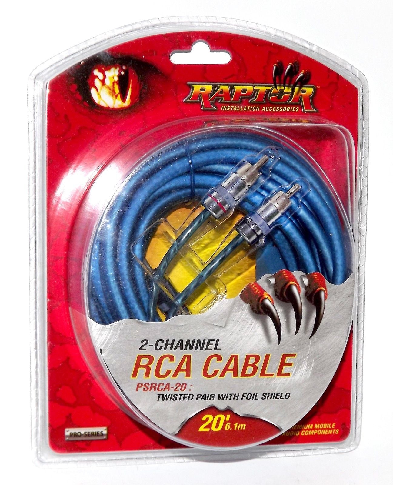 Raptor Pro Series - 20 Foot RCA Cable - 2 Ch Twisted Pair Shielded Ste ...